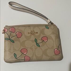 Coach Beige Wristlet with Cherry Motif